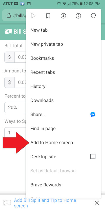 Installing Bill Split and Tip from the Chrome menu