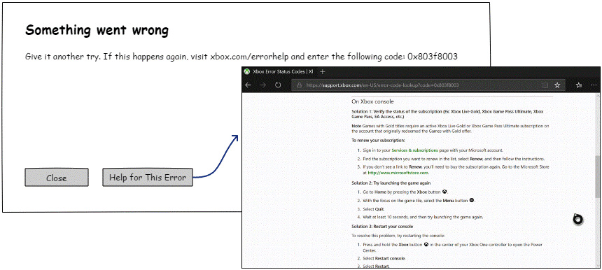 Add a button to the error dialog that will launch the Xbox's website displaying information about the error.