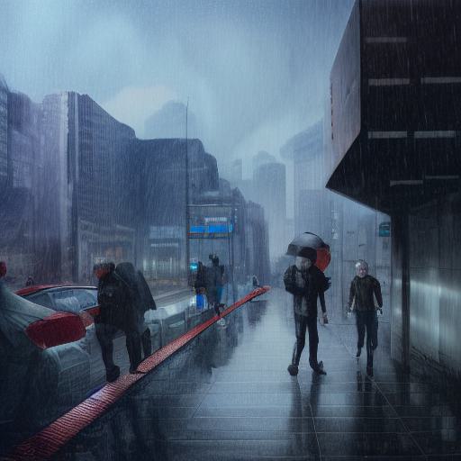 fugitive, dystopian future, hong kong, rain, concept art