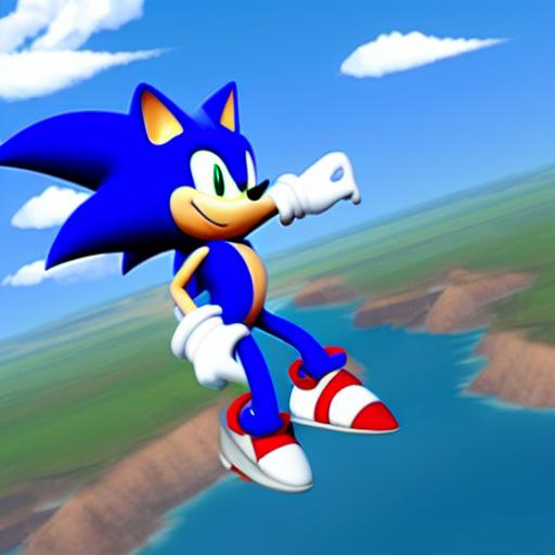 sonic the hedgehog skydiving with a parachute, sky, daytime, ((parachute))